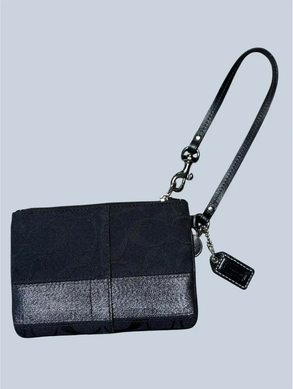 Coach Black Signature Canvas Wristlet with Leather Strap